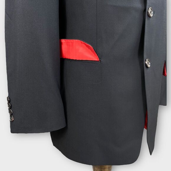 Hugo Boss Blazer Mens 44R Black Solid 3 Button Vented Sport Jacket Red Accents - Picture 5 of 10